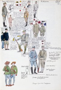 1915年のイタリア王国の軍服（水彩画による軍事スケッチ集「Cenni Codex」のプレート 作： Quinto Cenni