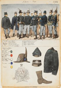 イタリア王国アルパインズの軍服、クイント・チェンニによるカラー図版 作： Quinto Cenni