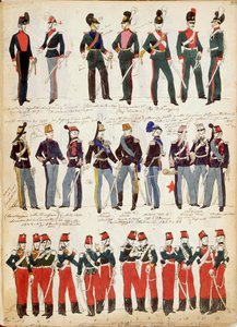1860年頃に一般的に使用されていた様々なイタリアのユニフォーム（Quinto Cenni作、カラー版