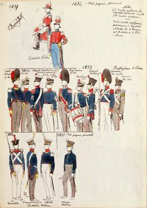 様々なユニフォーム、クイント・チェンニ作、カラープレート、1834年から1841年頃 作： Quinto Cenni
