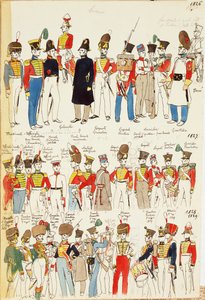 1826年から1829年にかけての様々なユニフォーム。カラー図版：Cenni Quinto 作： Quinto Cenni
