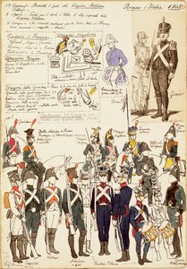 1805年からのイタリア王国の様々なユニフォーム。カラー図版：Cenni Quinto 作： Quinto Cenni