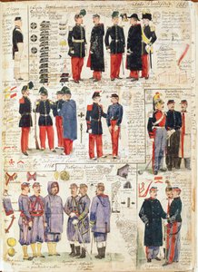 1865年からの教皇庁の様々なユニフォーム。カラー図版：Cenni Quinto 作： Quinto Cenni