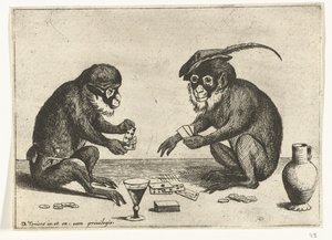 モンキーカード2枚 猿に代表される人間の様々な営み（連載タイトル） 世界のモンキーゲーム（シリーズタイトル） 作： Quirin Boel