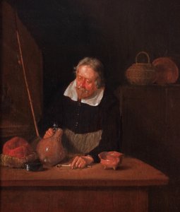 Kannekijker (空の水差しの底を物欲しそうにのぞく人) 作： Quiringh Gerritsz. van Brekelenkam