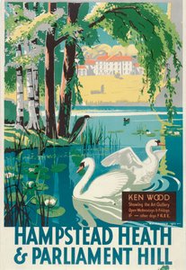「ハムステッド ヒースとパーラメント ヒル」、ロンドン カウンティ カウンシル LCC トラムウェイのポスター、1933 年 作： RF Fordred