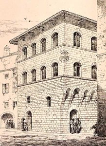 14世紀のイタリア・フィレンツェの家（W.Mackenzie出版「12世紀から15世紀までのイタリアとフランスの市営・商業・街路建築の例」より 作： R. (after) Anderson