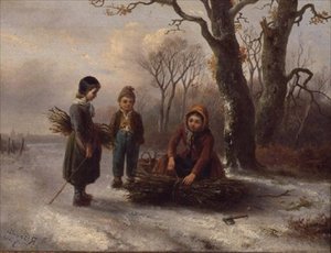 丸太を集める子供たち 1884年頃（パネル） 作： R. Favelle