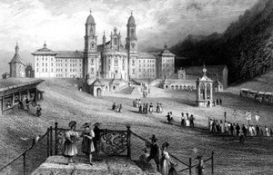 アインジーデルン修道院、スイス、シュヴィーツ、1836年。 作： R. Wallis