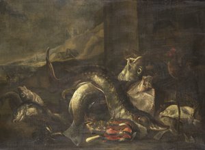 魚のある静物 作： R. van Burgh