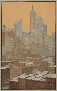 ブルックリン橋から見たシンガービル、1914年。 作： Rachael Robinson Elmer