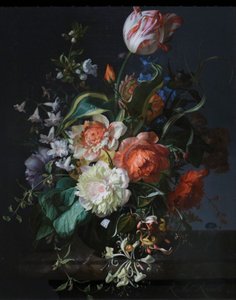 ガラスの花瓶にチューリップの花 作： Rachel Ruysch