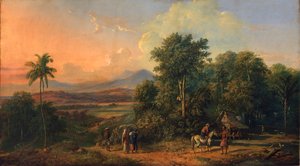 森とネイティブ ハウス、1860 年。 作： Raden Saleh