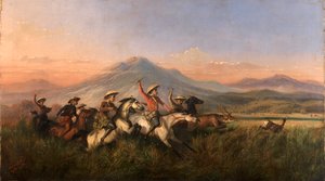 鹿を追う六人の騎手、1860年。 作： Raden Saleh