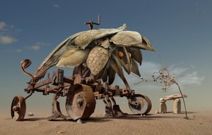 シュールな砂漠の機械