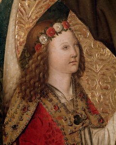 天使、シエナの聖ベルナルディンの祭壇画の詳細 (パネルに油彩) 作： Rafael & Figuera Joan (active c.1454 1477) Tomas