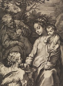 お粥ボウルを持つ聖家族、約。 1580年頃 1614年。 作： Raffaello Guidi