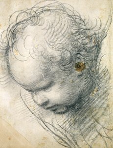 ケルビムの頭（紙に黒いチョークと木炭） 作： Raffaello Sanzio Raphael