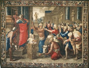 ボーヴェワークショップでフィリップベハーグル（1641-1705）、1695-98（羊毛のタペストリー）の指揮で織られた、使徒の働き、リストラの犠牲を描いたタペストリー