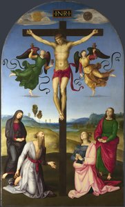 聖母マリア、聖人と天使の十字架につけられたキリストモンドのはりつけ、1502-1503 作： Raffaello Sanzio Raphael