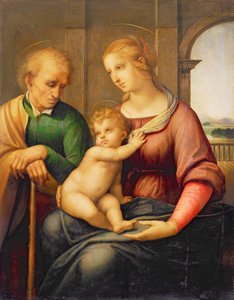 聖家族、またはひげのないジョセフとマドンナ、1506年頃（テンペラとキャンバス上の油彩がパネルから移された） 作： Raffaello Sanzio Raphael