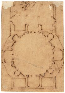 教会の平面図 （油絵のトレーシングペーパーにペンと茶インクで描く）