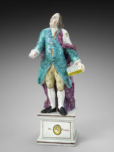 ベンジャミン・フランクリンの姿、c。 1782-1795（上絵付けエナメルを使用した鉛釉陶器（真珠製品））
