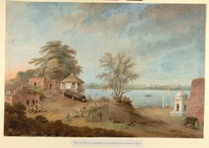 砦の壁のそばに横たわるアグラの大砲、1814〜15年頃（紙に水彩） 作： Ram Sita