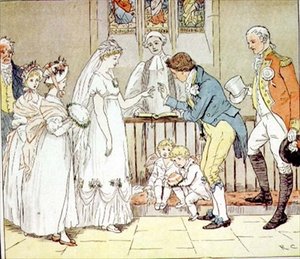 The Great Panjandrum」より「And she very imprudently married the barber」、Frederick Warne & Co.(色付き彫刻） 作： Randolph Caldecott