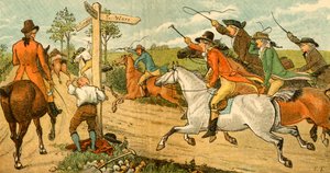1878年、c1918年、通行人に追われている彼のボルト馬のジョンギルピン。 作： Randolph Caldecott