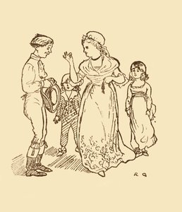 ギルピン夫人は、1878年の夫を見つけるために郵便配達員に支払います。 作： Randolph Caldecott