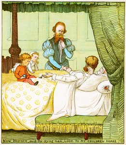 "さて、兄よ、瀕死の男は言った、私の哀れな子供たちを見てくれ"、「Babes in the wood」のイラスト