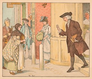 質屋の外の人々、c1885、1934年。 作： Randolph Caldecott