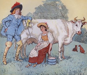 私はあなたと結婚しませんか、私のきれいなメイド？ 童謡「牛乳を注ぐ女」のランドルフ・コルデコットによるイラスト。 作： Randolph Caldecott