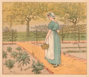 それで彼女は庭に行った、c1885、1934。 作： Randolph Caldecott