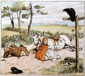 A Farmer went trotting upon his gray mare」の「The Farmer on the ground」。 作： Randolph Caldecott