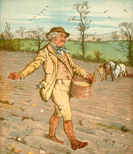 ...トウモロコシを播種した農夫、c1878。 作： Randolph Caldecott