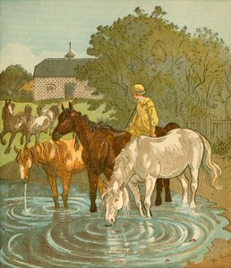 馬に水をまく農夫の少年、c1881。 作： Randolph Caldecott