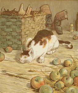 ジャックが建てた家」累積的な童謡。 麦芽を食べたネズミを食べた猫。 イラストはランドルフ・コルデコット。 作： Randolph Caldecott