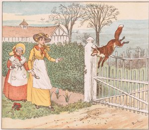 キツネは牧師の門を飛び越える 作： Randolph Caldecott