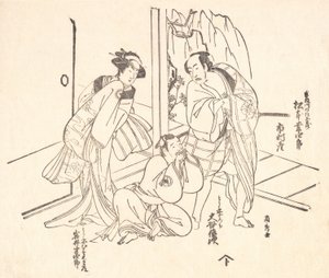 ドラマのワンシーン：初代松本幸四郎と二人の俳優。