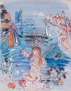 マルセイユ港のアンフィトリテ；マルセイユ港のアンフィトリテ、1927-30年頃（水彩とグワッシュ、紙、厚手のカードに敷いてある）