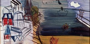 サント・アドレスの貨物船、1945年以降（油彩、ハードボード） 作： Raoul Dufy