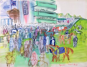 エプソムのグランドスタンド前にて、1937年頃（紙に水彩、グワッシュ） 作： Raoul Dufy