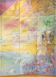 La Fee Electricite、オーケストラを描いた左側面のディテール 作： Raoul Dufy