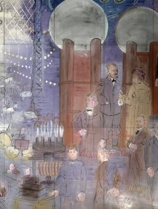 科学者が描かれた左側面の詳細。 作： Raoul Dufy