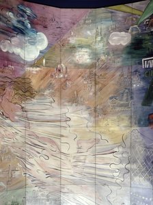 様々な都市が描かれた左側の詳細。 作： Raoul Dufy