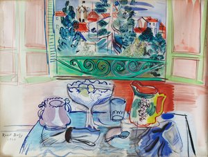 セレの2つのグラスのある静物；セレの2つのグラスのある自然 作： Raoul Dufy