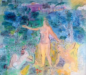 セーヌ川の流れ：ルーアンからル・アーヴルへ、三連作の左側のパネル（油彩・キャンバス） 作： Raoul Dufy