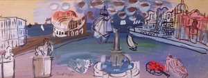 広場の噴水（グワッシュ） 作： Raoul Dufy
